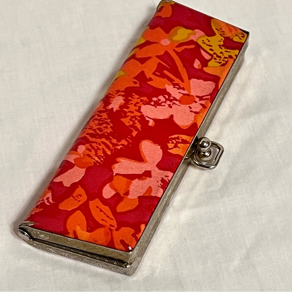 Vintage Floral print pink red & yellow eyeglass case 1960s